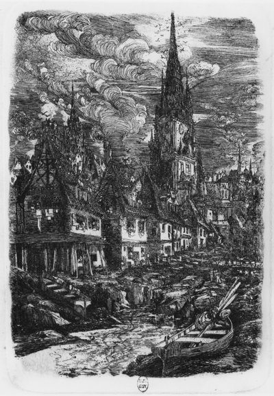 Fishing Port with Pointed Steeple by Rodolphe Bresdin